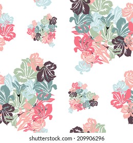 Elegant seamless pattern with hand drawn decorative floral hearts, design elements. Floral pattern for wedding invitations, greeting cards, scrapbooking, print, gift wrap, manufacturing.