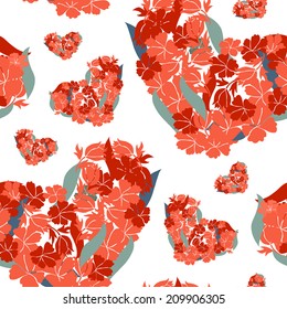 Elegant seamless pattern with hand drawn decorative floral hearts, design elements. Floral pattern for wedding invitations, greeting cards, scrapbooking, print, gift wrap, manufacturing.