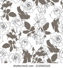 Elegant seamless pattern with hand drawn line Roses flowers. Floral pattern for invitations, greeting cards, scrapbooking, print, gift wrap, manufacturing. 