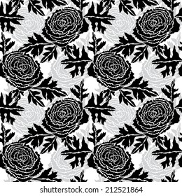 Elegant seamless pattern with hand drawn decorative ranunculus flowers, design elements. Floral pattern for wedding invitations, greeting cards, scrapbooking, print, gift wrap, manufacturing.