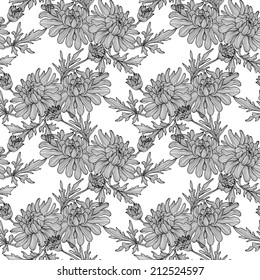 Elegant seamless pattern with hand drawn decorative chrysanthemum flowers, design elements. Floral pattern for wedding invitations, greeting cards, scrapbooking, print, gift wrap, manufacturing.