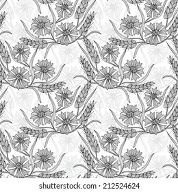 Elegant seamless pattern with hand drawn decorative flowers, design elements. Floral pattern for wedding invitations, greeting cards, scrapbooking, print, gift wrap, manufacturing.