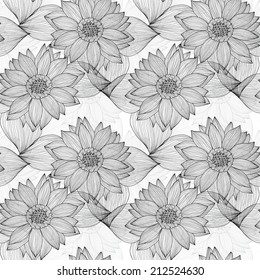 Elegant seamless pattern with hand drawn decorative sunflowers, design elements. Floral pattern for wedding invitations, greeting cards, scrapbooking, print, gift wrap, manufacturing.