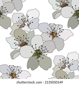 Elegante patrón impecable con sakura decorativa dibujada a mano, flores de flores de cerezo, elementos de diseño. Patrón floral para invitaciones a bodas, tarjetas de felicitación, envoltura de regalo de scrapbooking, manufactura
