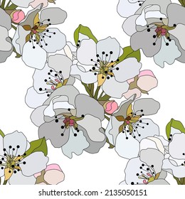 Elegant seamless pattern with hand drawn decorative sakura, cherry blossom flowers, design elements. Floral pattern for wedding invitations, greeting cards, scrapbooking gift wrap, manufacturi