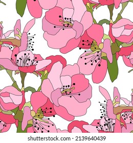 Elegant seamless pattern with hand drawn decorative sakura, cherry blossom flowers, design elements. Floral pattern for wedding invitations, greeting cards, scrapbooking, gift wrap, manufacturing.