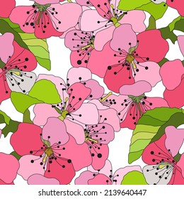 Elegant seamless pattern with hand drawn decorative sakura, cherry blossom flowers, design elements. Floral pattern for wedding invitations, greeting cards, scrapbooking, gift wrap, manufacturing.