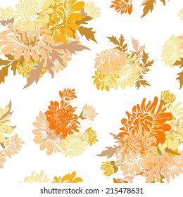 Elegant seamless pattern with hand drawn decorative chrysanthemum flowers, design elements. Floral pattern for wedding invitations, greeting cards, scrapbooking, print, gift wrap, manufacturing.