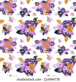 Elegant seamless pattern with hand drawn decorative pansy flowers, design elements. Floral pattern for wedding invitations, greeting cards, scrapbooking, print, gift wrap, manufacturing.