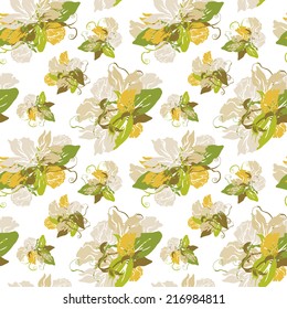 Elegant seamless pattern with hand drawn decorative sweet pea flowers, design elements. Floral pattern for wedding invitations, greeting cards, scrapbooking, print, gift wrap, manufacturing.
