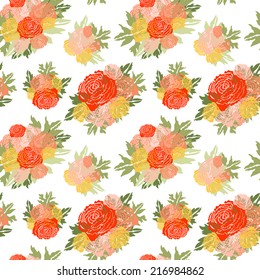 Elegant seamless pattern with hand drawn decorative ranunculus flowers, design elements. Floral pattern for wedding invitations, greeting cards, scrapbooking, print, gift wrap, manufacturing.