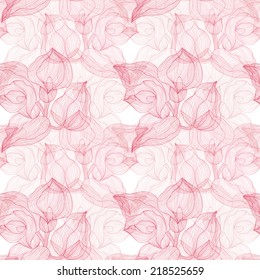 Elegant seamless pattern with hand drawn decorative calla flowers, design elements. Floral pattern for wedding invitations, greeting cards, scrapbooking, print, gift wrap, manufacturing.