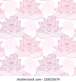 Elegant seamless pattern with hand drawn decorative lotus flowers, design elements. Floral pattern for wedding invitations, greeting cards, scrapbooking, print, gift wrap, manufacturing.