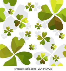Elegant seamless pattern with hand drawn decorative geometric clovers, design elements. Floral pattern for invitations, greeting cards, scrapbooking, print, wrap, manufacturing. St Patricks Day theme