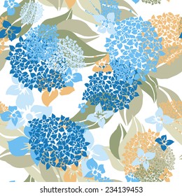 Elegant seamless pattern with hand drawn decorative hydrangea flowers, design elements. Floral pattern for wedding invitations, greeting cards, scrapbooking, print, gift wrap, manufacturing.