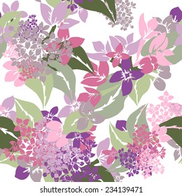 Elegant seamless pattern with hand drawn decorative lilac flowers, design elements. Floral pattern for wedding invitations, greeting cards, scrapbooking, print, gift wrap, manufacturing.