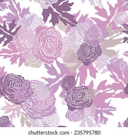 Elegant seamless pattern with hand drawn decorative ranunculus flowers, design elements. Floral pattern for wedding invitations, greeting cards, scrapbooking, print, gift wrap, manufacturing.