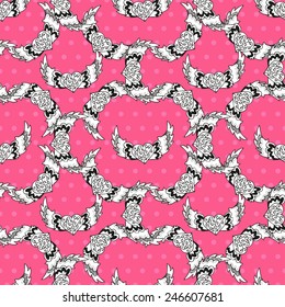 Elegant seamless pattern with hand drawn decorative flying hearts, design elements. Can be used for valentines day, wedding invitations, greeting cards, scrapbooking, print, gift wrap, manufacturing