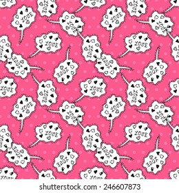 Elegant Seamless Pattern With Hand Drawn Love Speach Bubbles, Design Elements. Can Be Used For Valentines Day, Wedding Invitations, Greeting Cards, Scrapbooking, Print, Gift Wrap, Manufacturing