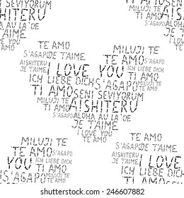 Elegant seamless pattern with hand drawn hearts made by I Love You words, design elements. Can be used for valentines day, wedding invitations, greeting cards, scrapbooking, gift wrap, manufacturing