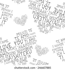 Elegant seamless pattern with hand drawn hearts made by I Love You words, design elements. Can be used for valentines day, wedding invitations, greeting cards, scrapbooking, gift wrap, manufacturing