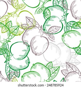 Elegant seamless pattern with hand drawn decorative apple fruits, design elements. Can be used for invitations, greeting cards, scrapbooking, print, gift wrap, manufacturing. Food background