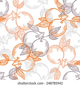 Elegant seamless pattern with hand drawn decorative orange fruits, design elements. Can be used for invitations, greeting cards, scrapbooking, print, gift wrap, manufacturing. Food background