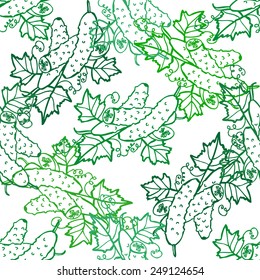 Elegant seamless pattern with hand drawn cucumbers, design elements. Can be used for invitations, greeting cards, scrapbooking, print, gift wrap, manufacturing. Food background