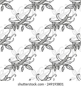 Elegant seamless pattern with hand drawn chili peppers, design elements. Can be used for invitations, greeting cards, scrapbooking, print, gift wrap, manufacturing. Food background