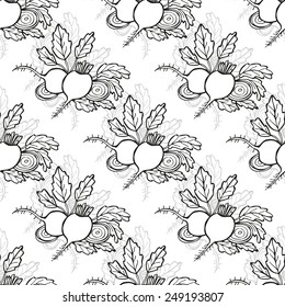 Elegant seamless pattern with hand drawn beet, design elements. Can be used for invitations, greeting cards, scrapbooking, print, gift wrap, manufacturing. Food background