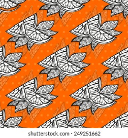 Elegant seamless pattern with hand drawn decorative orange fruits, design elements. Can be used for invitations, greeting cards, scrapbooking, print, gift wrap, manufacturing. Food background
