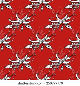 Elegant seamless pattern with hand drawn chili peppers, design elements. Can be used for invitations, greeting cards, scrapbooking, print, gift wrap, manufacturing. Food background
