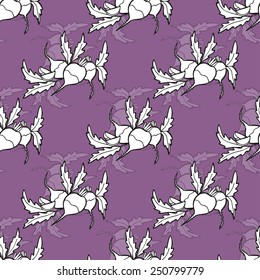 Elegant seamless pattern with hand drawn turnips, design elements. Can be used for invitations, greeting cards, scrapbooking, print, gift wrap, manufacturing. Food background