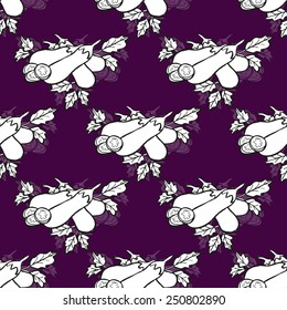 Elegant seamless pattern with hand drawn eggplants, design elements. Can be used for invitations, greeting cards, scrapbooking, print, gift wrap, manufacturing. Food background