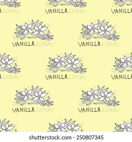Elegant seamless pattern with hand drawn vanilla, design element. Can be used for invitations, greeting cards, scrapbooking, print, gift wrap, manufacturing. Food background