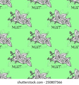 Elegant seamless pattern with hand drawn mint, design element. Can be used for invitations, greeting cards, scrapbooking, print, gift wrap, manufacturing. Food background