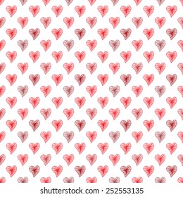 Elegant seamless pattern with hand drawn decorative pink hearts, design elements. Can be used for valentines day, wedding invitations, greeting cards, scrapbooking, print, gift wrap, manufacturing
