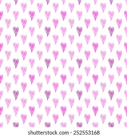 Elegant seamless pattern with hand drawn decorative pink hearts, design elements. Can be used for valentines day, wedding invitations, greeting cards, scrapbooking, print, gift wrap, manufacturing