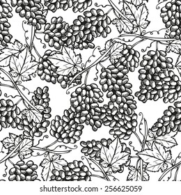 Elegant seamless pattern with hand drawn decorative grapes, design elements. Can be used for invitations, greeting cards, scrapbooking, print, gift wrap, manufacturing. Food background