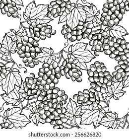 Elegant seamless pattern with hand drawn decorative grapes, design elements. Can be used for invitations, greeting cards, scrapbooking, print, gift wrap, manufacturing. Food background