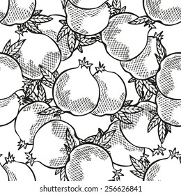 Elegant seamless pattern with hand drawn decorative pomegranates, design elements. Can be used for invitations, greeting cards, scrapbooking, print, gift wrap, manufacturing. Food background