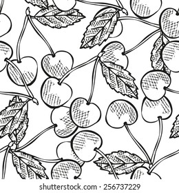 Elegant seamless pattern with hand drawn decorative cherries, design elements. Can be used for invitations, greeting cards, scrapbooking, print, gift wrap, manufacturing. Food background