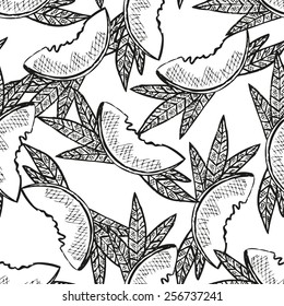 Elegant seamless pattern with hand drawn decorative sliced peach fruits, design elements. Can be used for invitations, greeting cards, scrapbooking, print, gift wrap, manufacturing. Food background