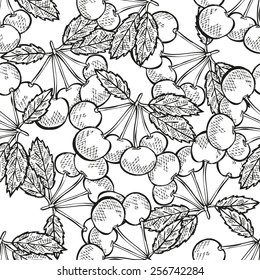Elegant seamless pattern with hand drawn decorative cherries, design elements. Can be used for invitations, greeting cards, scrapbooking, print, gift wrap, manufacturing. Food background