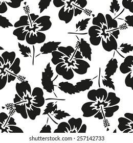 Elegant seamless pattern with hand drawn decorative hibiscus flowers, design elements. Floral pattern for wedding invitations, greeting cards, scrapbooking, print, gift wrap, manufacturing.