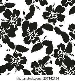 Elegant seamless pattern with hand drawn decorative hibiscus flowers, design elements. Floral pattern for wedding invitations, greeting cards, scrapbooking, print, gift wrap, manufacturing.