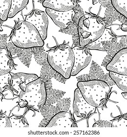 Elegant seamless pattern with hand drawn decorative strawberries, design elements. Can be used for invitations, greeting cards, scrapbooking, print, gift wrap, manufacturing. Food background