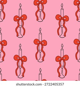 Elegante patrón sin fisuras con velas y arcos dibujados a mano. Fondo de Vector en estilo vintage
