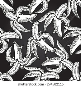 Elegant seamless pattern with hand drawn decorative bananas, design elements. Can be used for invitations, greeting cards, scrapbooking, print, gift wrap, manufacturing. Chalkboard food background