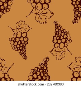 Elegant seamless pattern with hand drawn decorative grapes, design elements. Can be used for invitations, greeting cards, scrapbooking, print, gift wrap, manufacturing. Food background